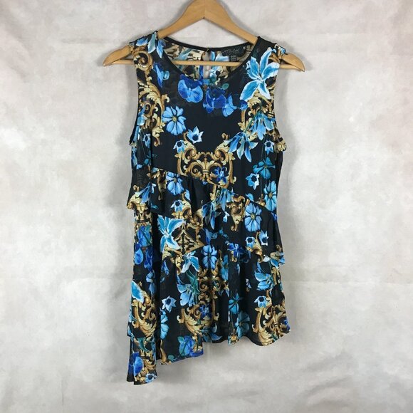 THALIA SODI Asymmetrical Ruffled Floral Mesh Top Size SMALL - Picture 1 of 7